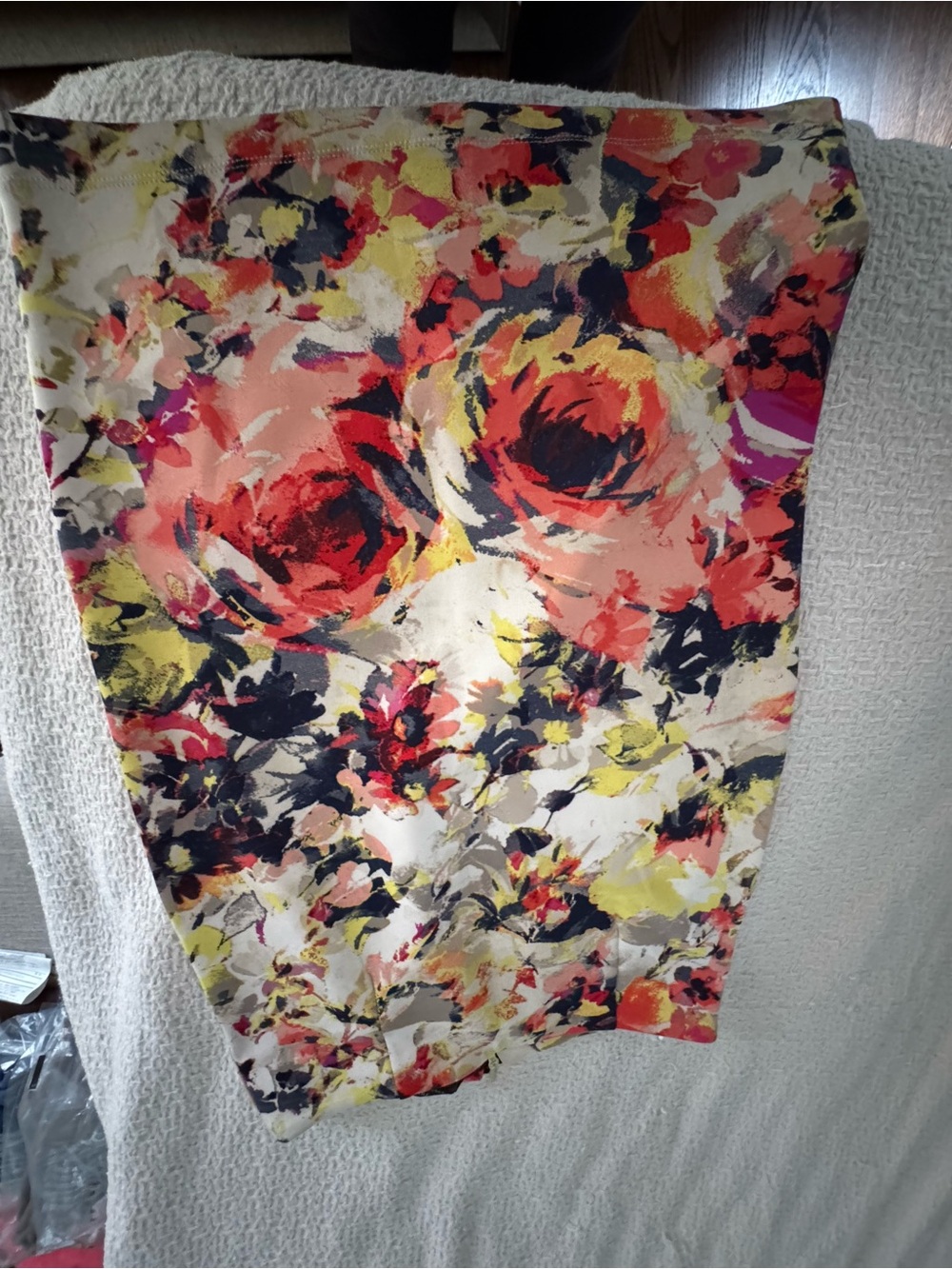 Romeo & Juliet Couture Floral Pencil Skirt in Red, Pink, Yellow, Navy on Cream